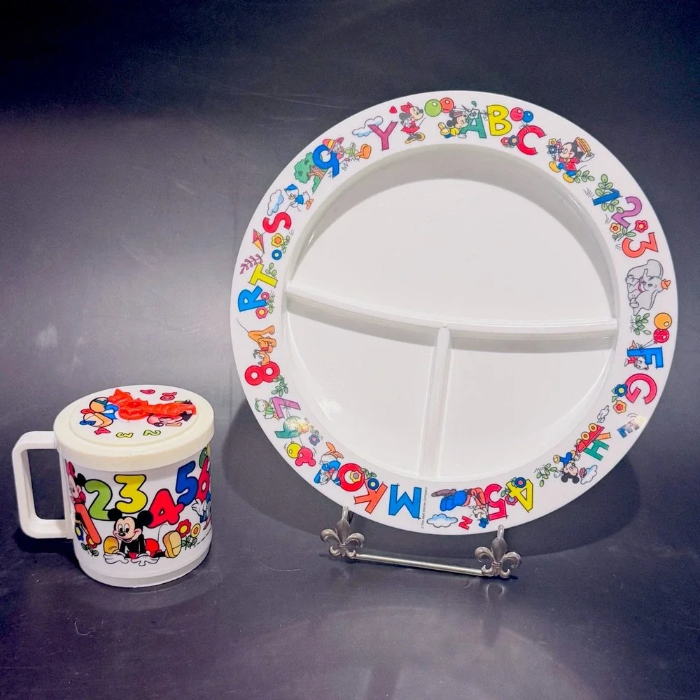 Vintage Disney Mickey & Friends Superseal Child's Cup &‎ Plate ABC & Tell Time